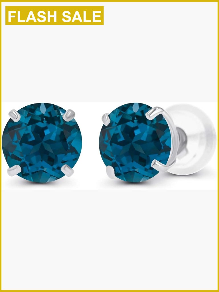 925 Sterling Silver Gold Plated 4mm Round Gemstone Stud Earrings